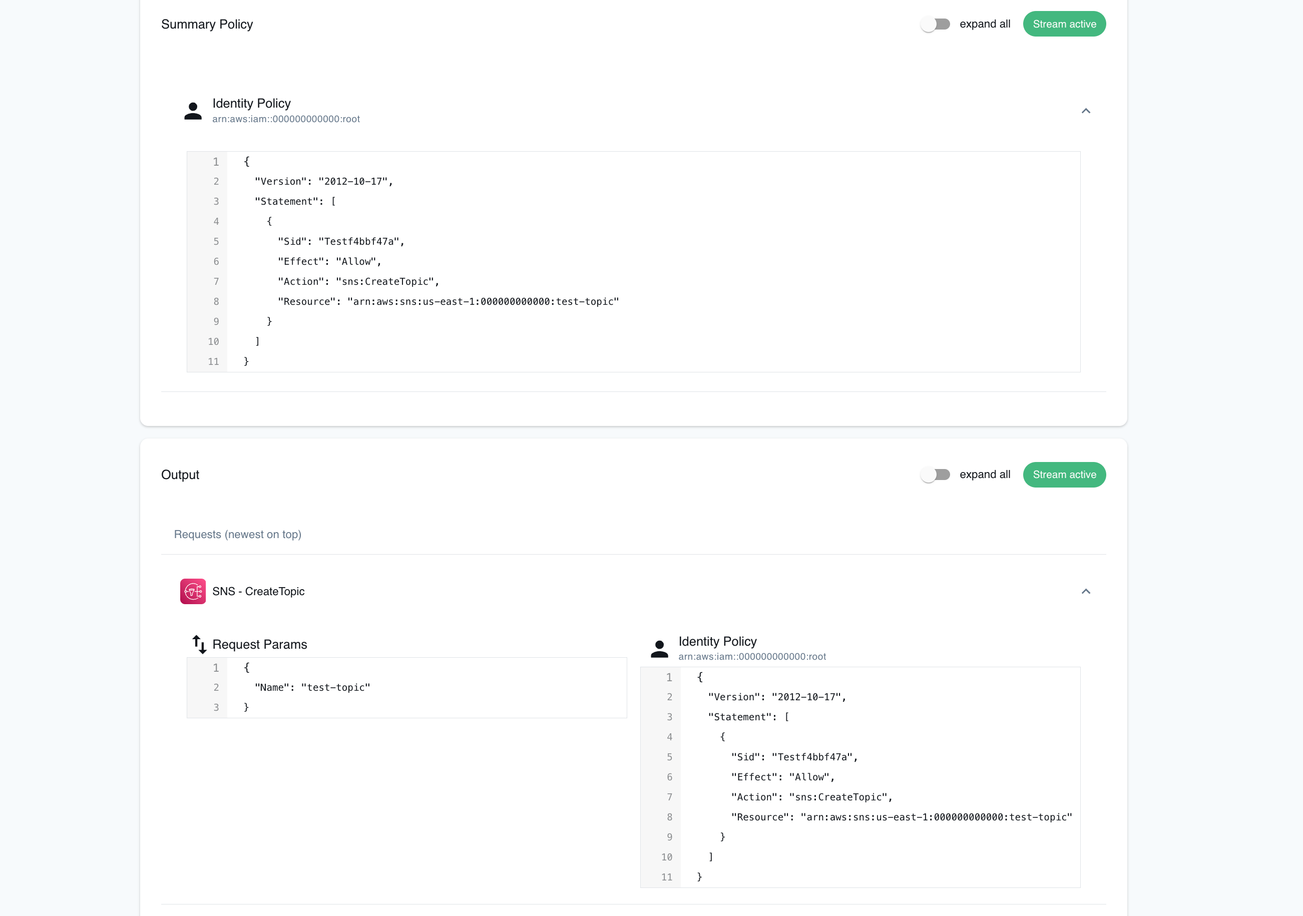 IAM Policy Stream UI